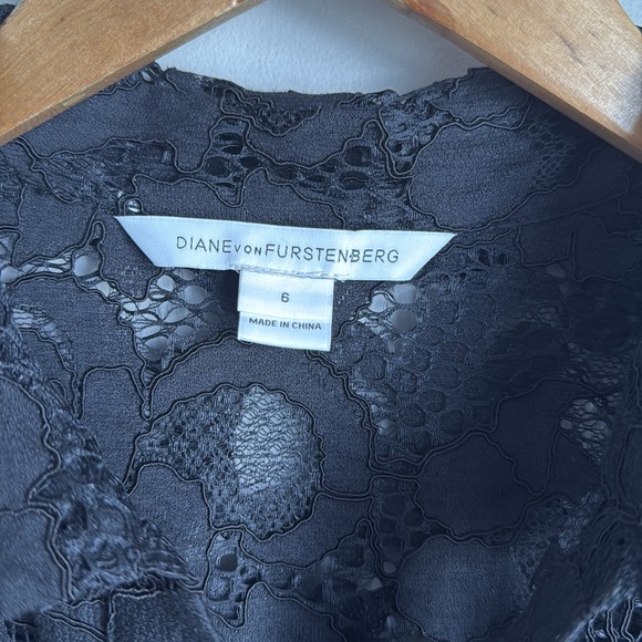 Diane Von Furstenberg Lorelei Two Bloom Black Jacquard Lace Button down 6 - Picture 7 of 10